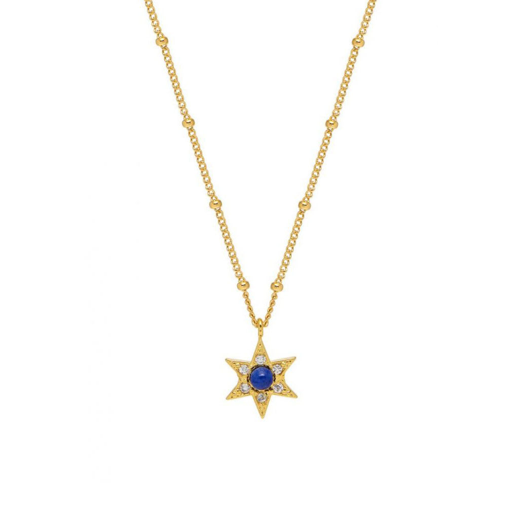 Necklace Lapis CZ Star - Gold Plated