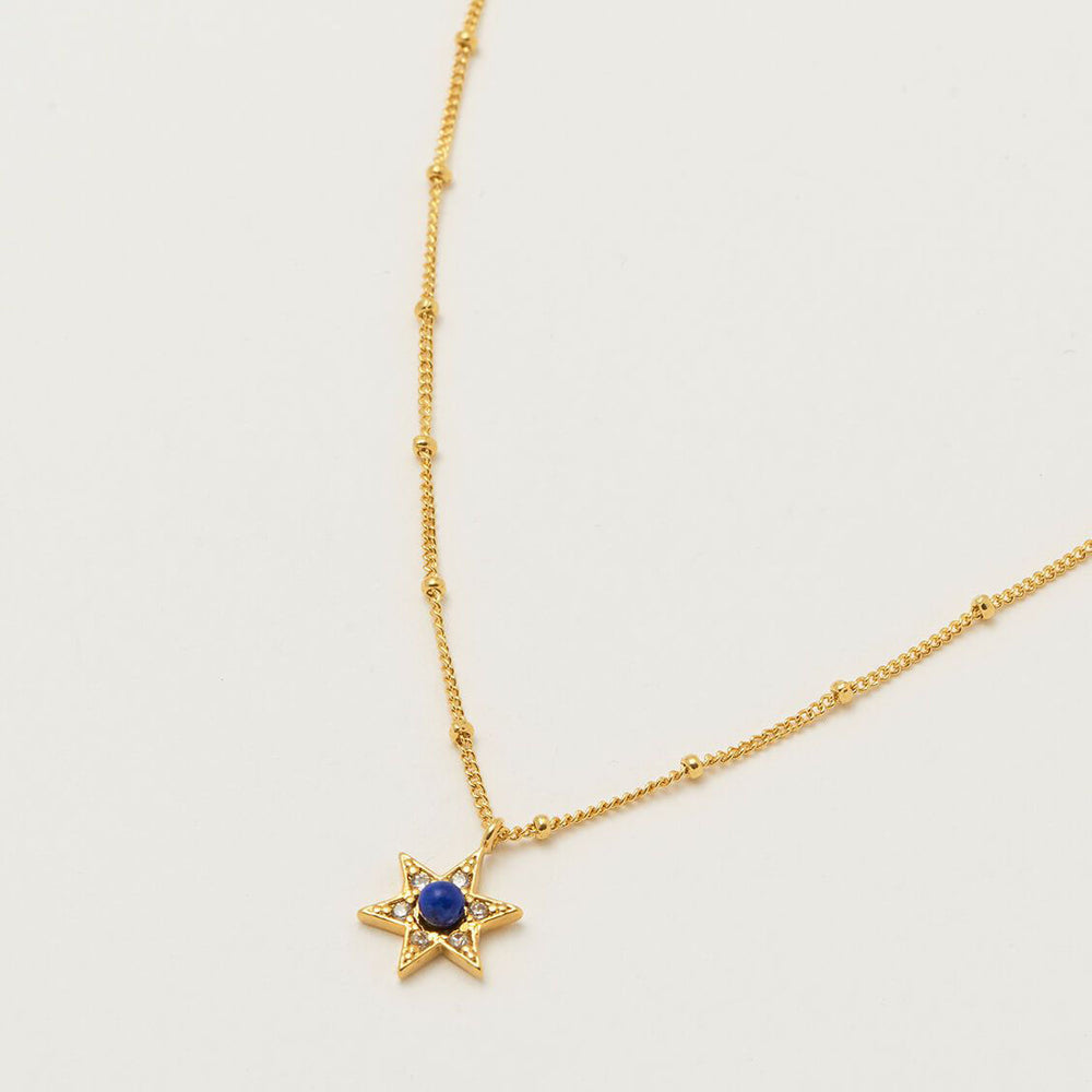 Necklace Lapis CZ Star - Gold Plated