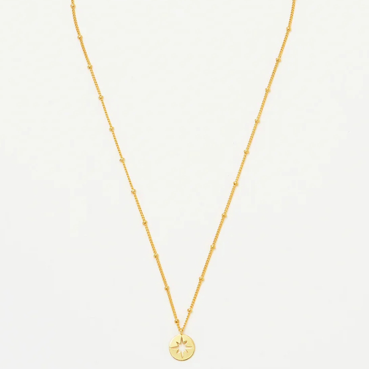 Charm Necklace Starburst Disk Gold Plated
