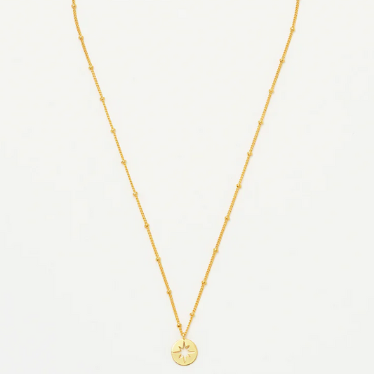 Charm Necklace Starburst Disk Gold Plated