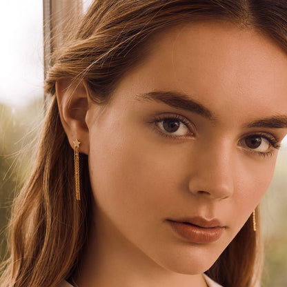 Earrings Star Chain Tassel Gold Plated