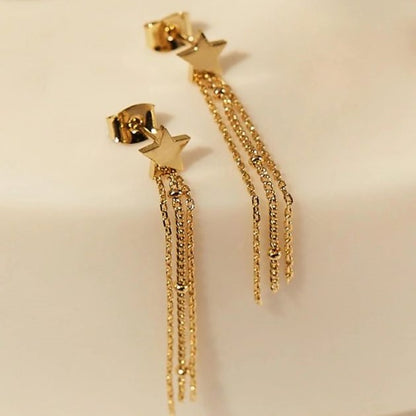 Earrings Star Chain Tassel Gold Plated