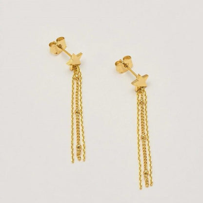 Earrings Star Chain Tassel Gold Plated
