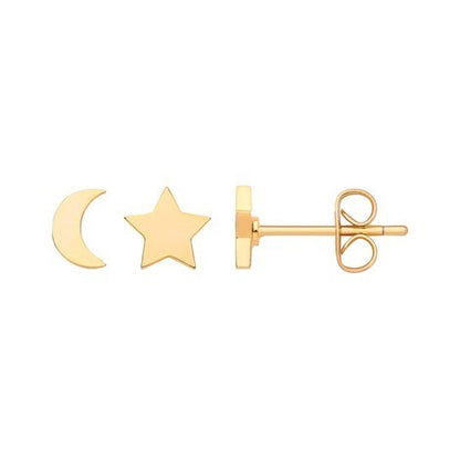 Stud earrings with moon and star design in gold
