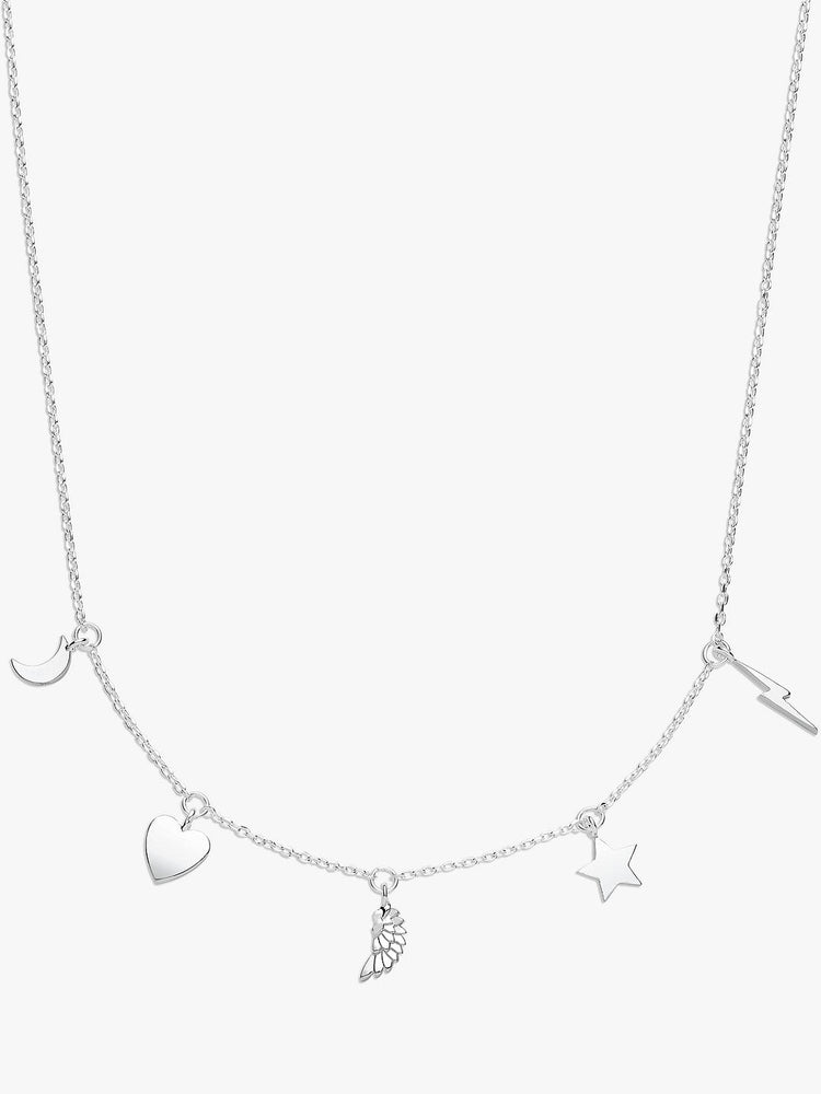 Necklace with 5 lucky charms in silver