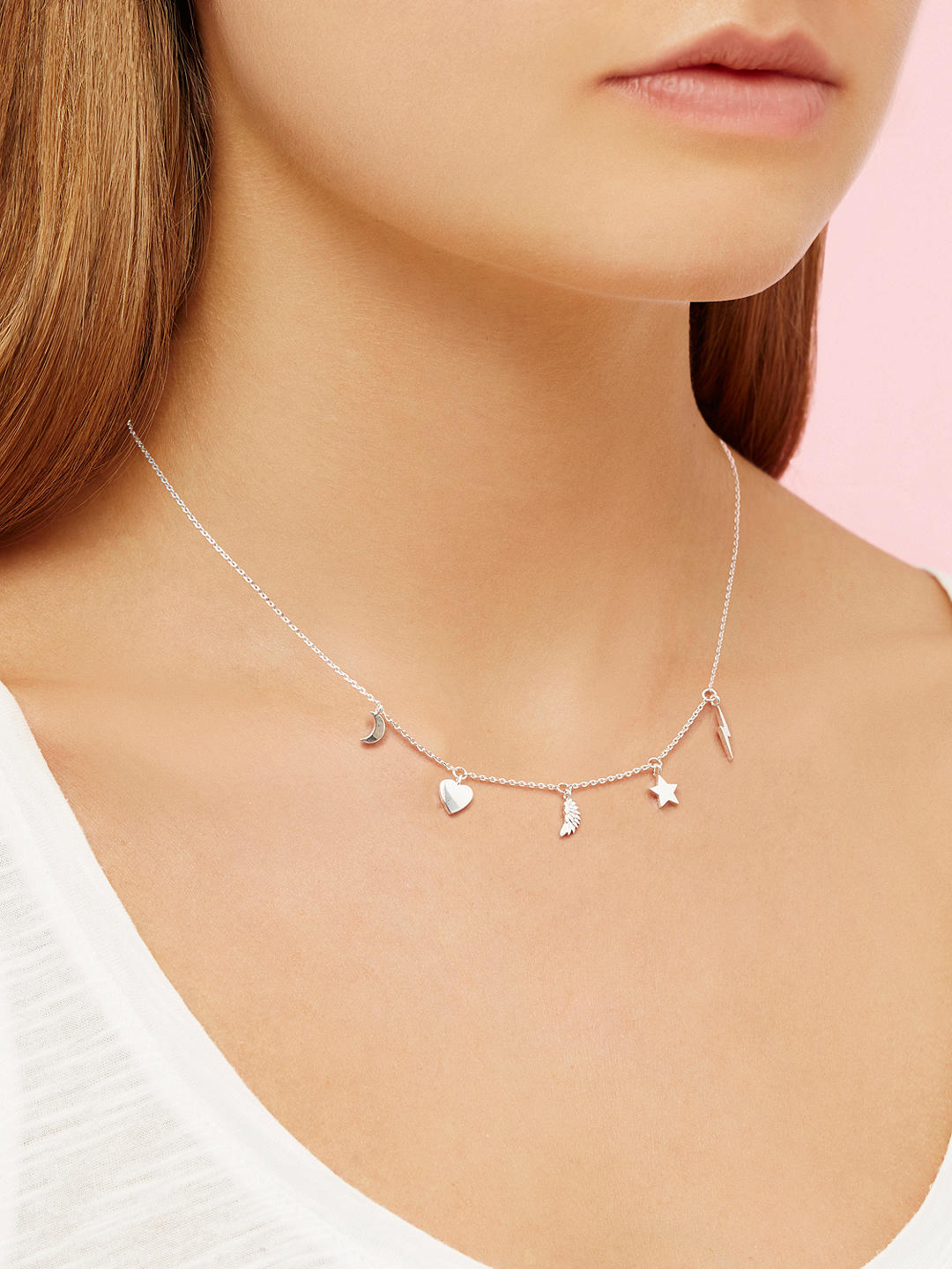 Necklace with 5 lucky charms in silver