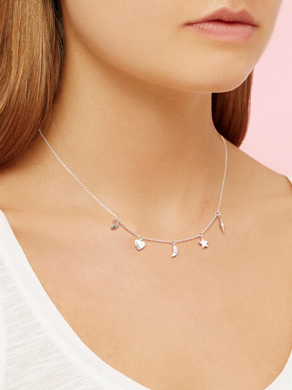 Necklace with 5 lucky charms in silver