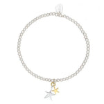 Bracelet with double star charm in gold and silver