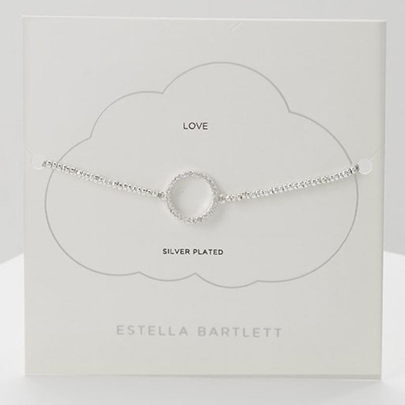 Silver bracelet with a circular cubic zirconia charm