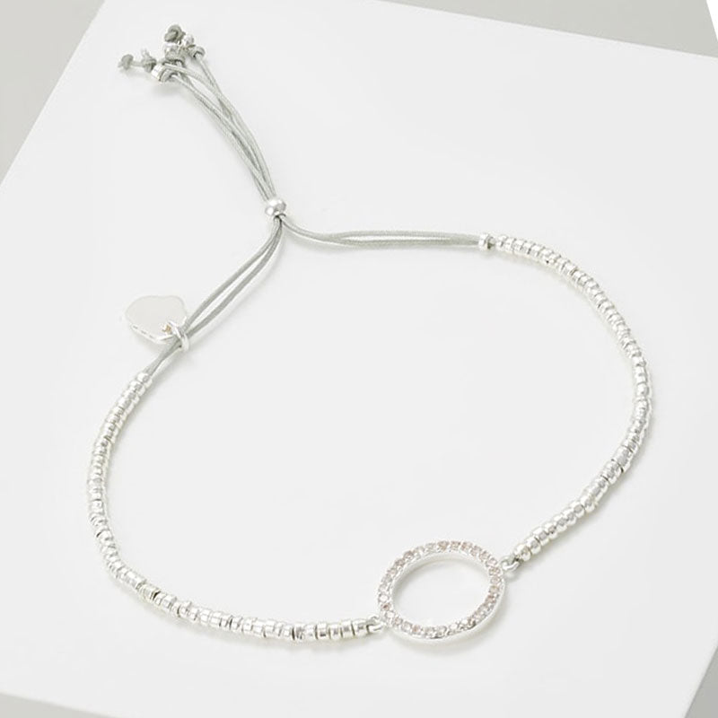 Silver bracelet with a circular cubic zirconia charm
