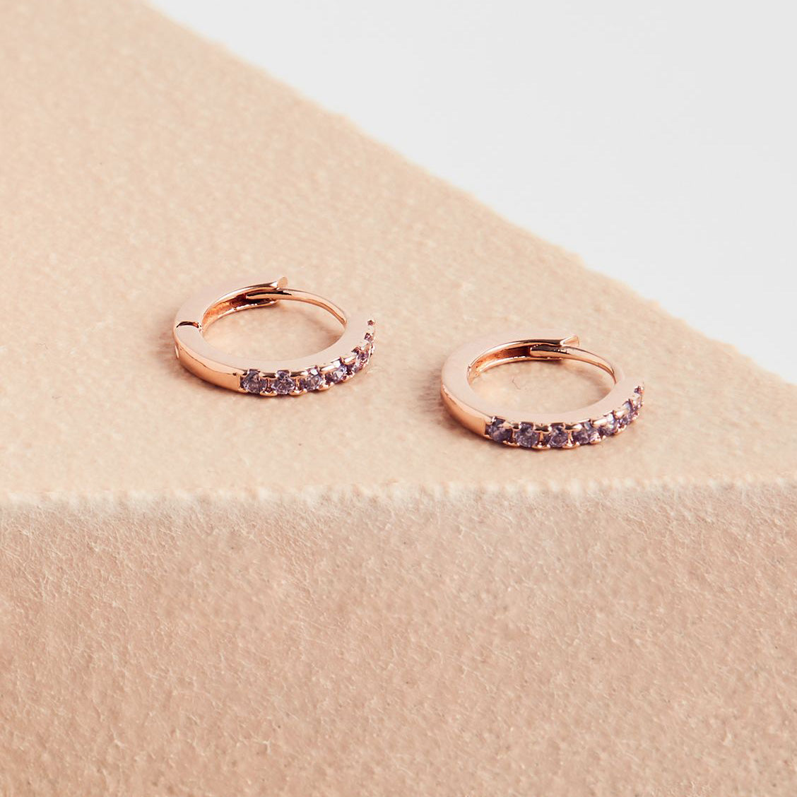 Earrings Mini Hoop CZ Rose Gold Plated