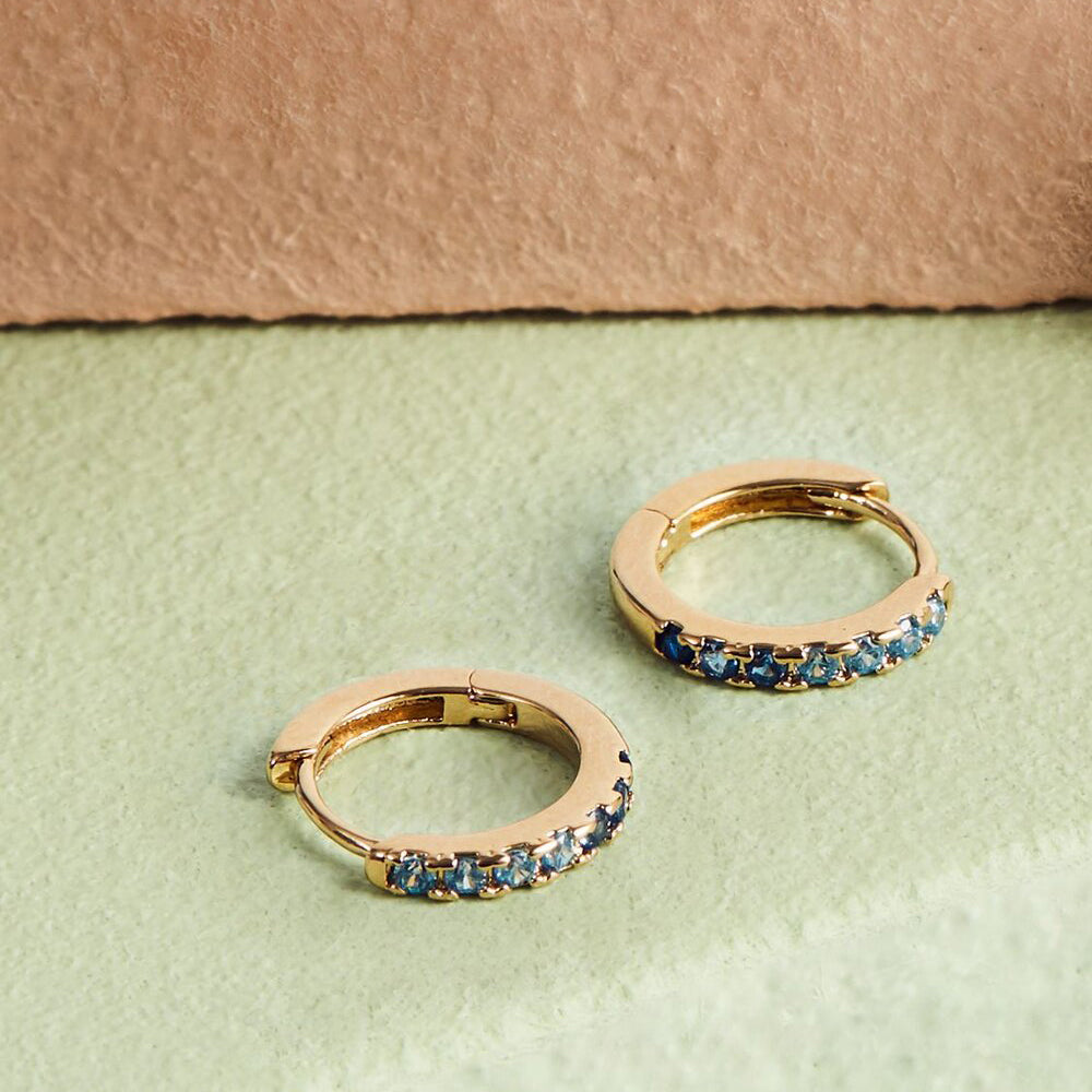 Earrings CZ Mini Hoop Ombre Blue Gold Plated