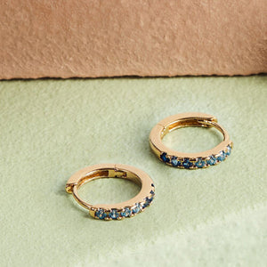 Earrings CZ Mini Hoop Ombre Blue Gold Plated