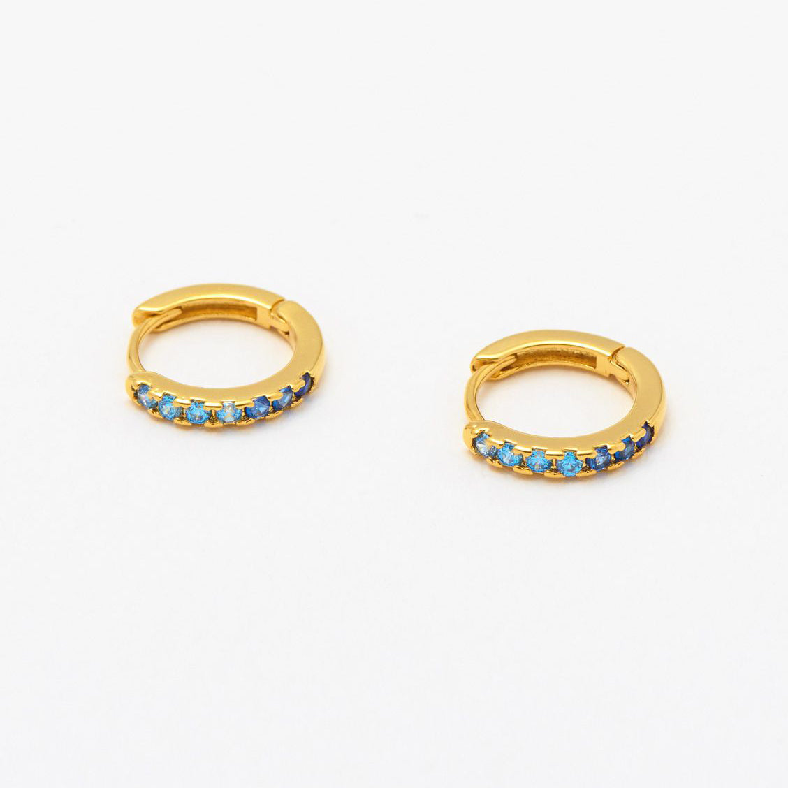 Earrings CZ Mini Hoop Ombre Blue Gold Plated