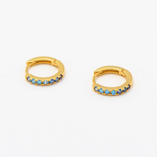 Earrings CZ Mini Hoop Ombre Blue Gold Plated