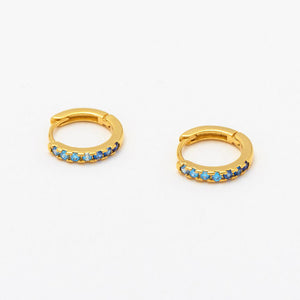 Earrings CZ Mini Hoop Ombre Blue Gold Plated