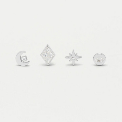 Earrings Set-of-4 Silver Plated CZ Celestial Lobe Helix