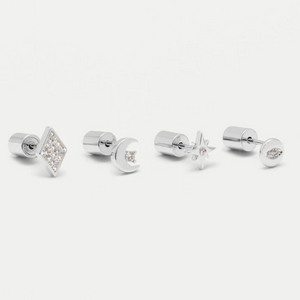 Earrings Set-of-4 Silver Plated CZ Celestial Lobe Helix