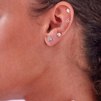 Earrings Set-of-4 Silver Plated CZ Celestial Lobe Helix