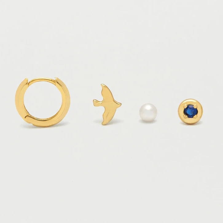 Earrings Set-of-4 Gold Plated CZ Nature Lobe Helix