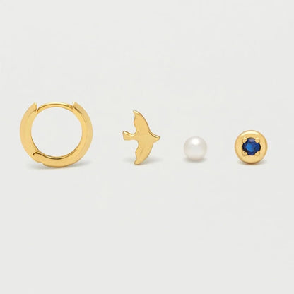 Earrings Set-of-4 Gold Plated CZ Nature Lobe Helix