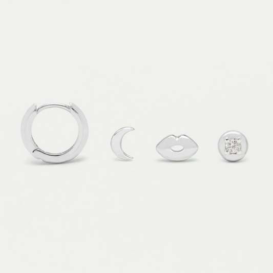 Earrings Set-of-4 Silver Plated CZ Fun Lobe Helix