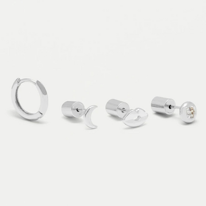Earrings Set-of-4 Silver Plated CZ Fun Lobe Helix