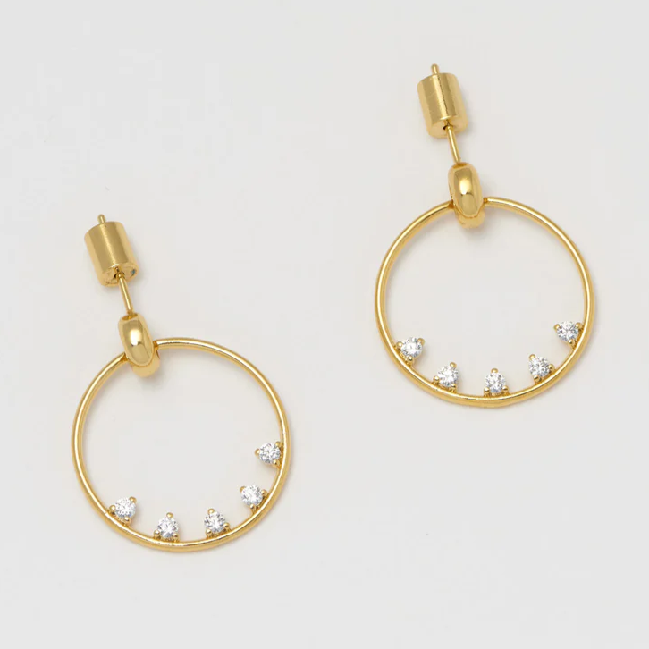 Earrings Teardrop Circle Gold Plated Cubic Zirconia