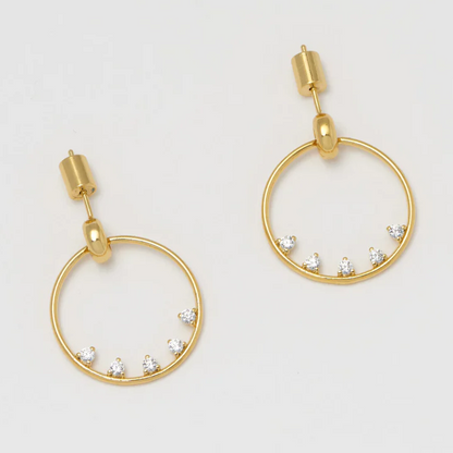 Earrings Teardrop Circle Gold Plated Cubic Zirconia