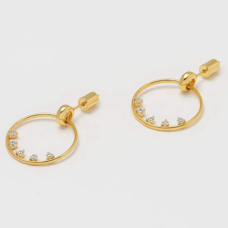 Earrings Teardrop Circle Gold Plated Cubic Zirconia