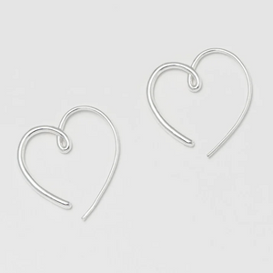 Heart Hoop Earrings Statement Hand-Drawn Silver Plated