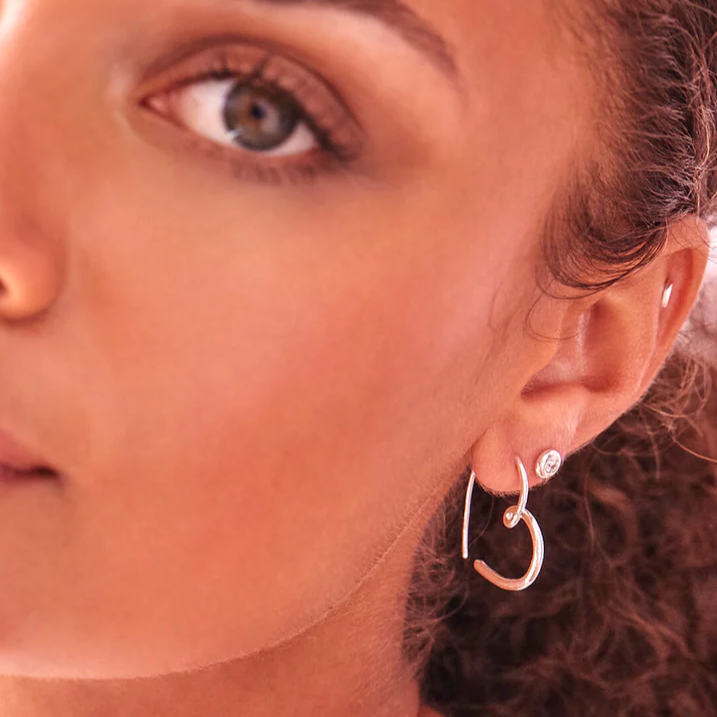 Heart Hoop Earrings Statement Hand-Drawn Silver Plated