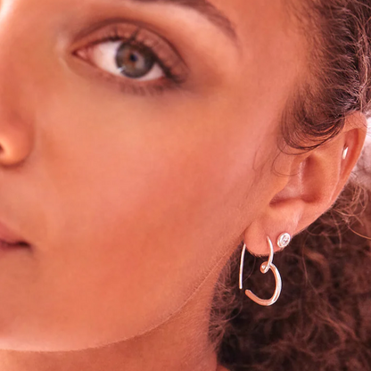 Heart Hoop Earrings Statement Hand-Drawn Silver Plated