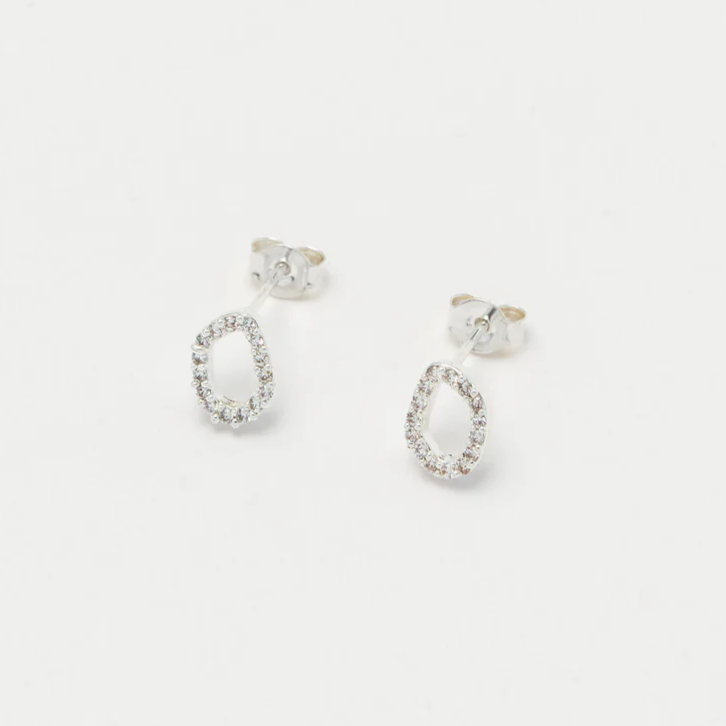 Silver Earrings Organic Pave Set Circle Studs