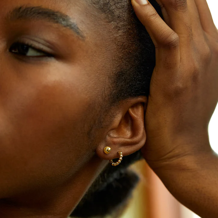 Beaded Huggie Hoop Earring Mini Gold Plated