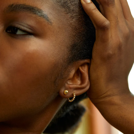 Beaded Huggie Hoop Earring Mini Gold Plated