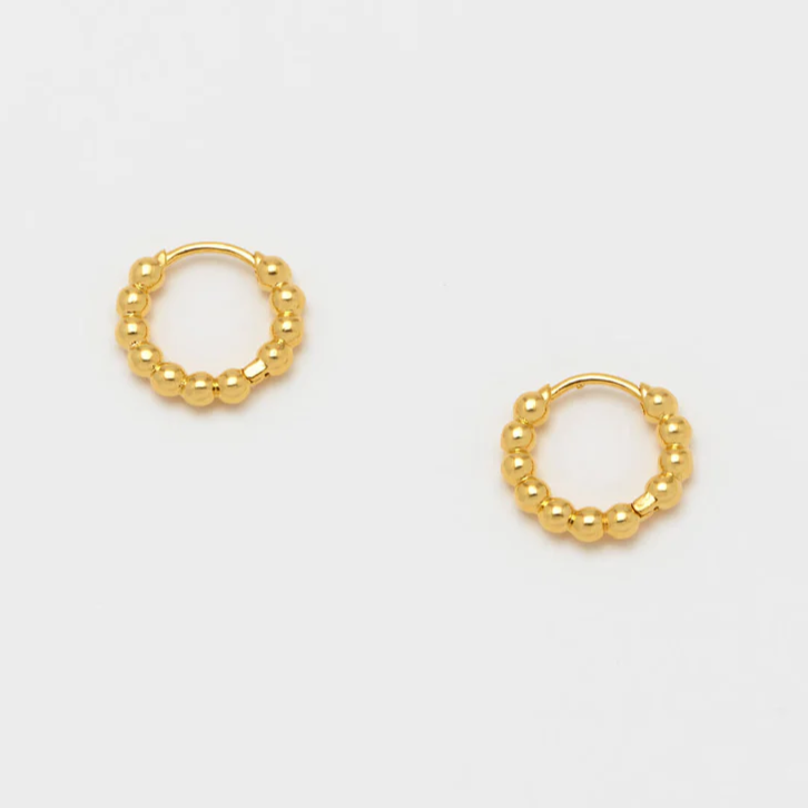 Beaded Huggie Hoop Earring Mini Gold Plated