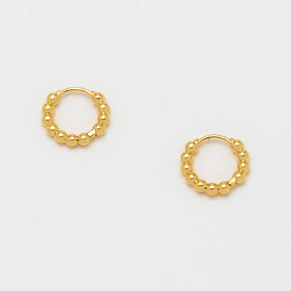 Beaded Huggie Hoop Earring Mini Gold Plated