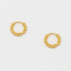 Beaded Huggie Hoop Earring Mini Gold Plated