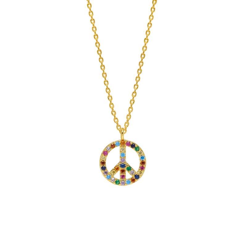 Necklace Peace Symbol Rainbow - Gold Plated Multicolour