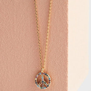Necklace Peace Symbol Rainbow - Gold Plated Multicolour