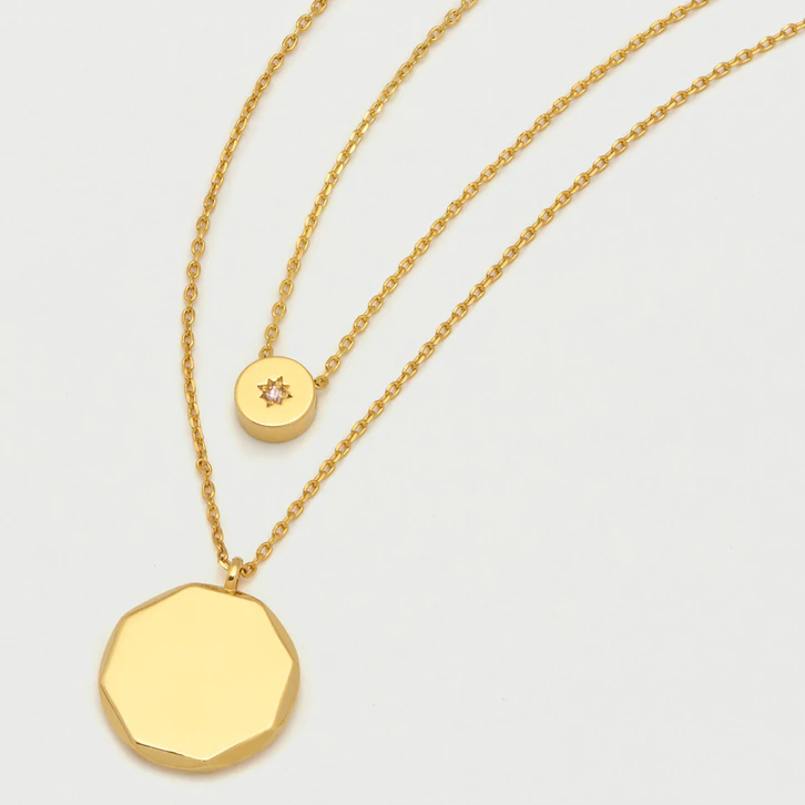 Necklace Double Charm Gold Plated Cubic Zirconia Star Estella Bartlett