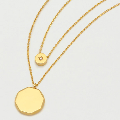 Necklace Double Charm Gold Plated Cubic Zirconia Star Estella Bartlett
