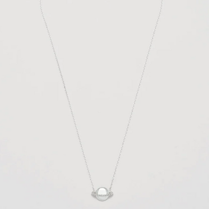 Necklace Saturn Planet Silver Charm Cubic Zirconia