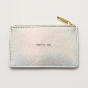 Card Purse Iridescent 'Good Vibes' with Zipper