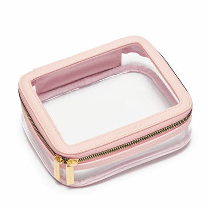 Toiletry Bag Travel Case Clear with Pink Edges