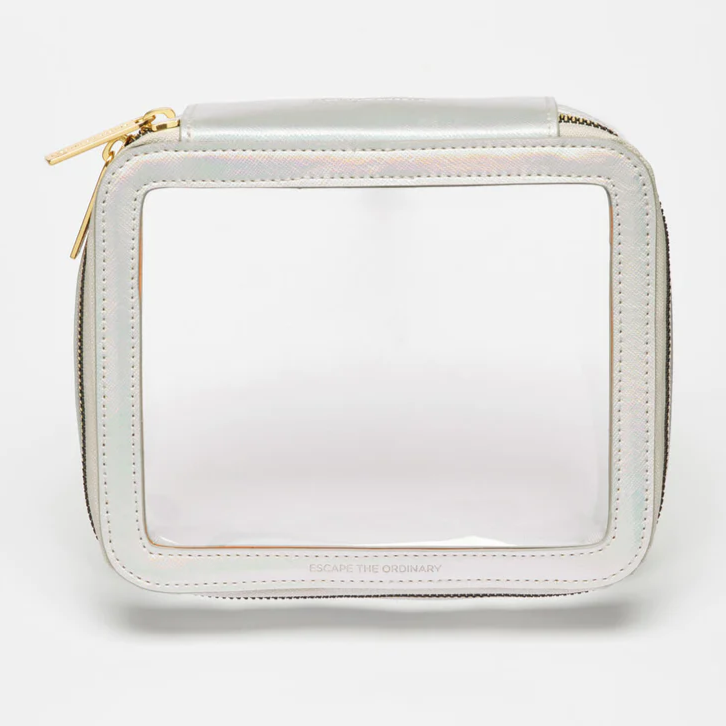 Clear Travel Case Cosmetics Iridescent Embossed 'Adventure Awaits'