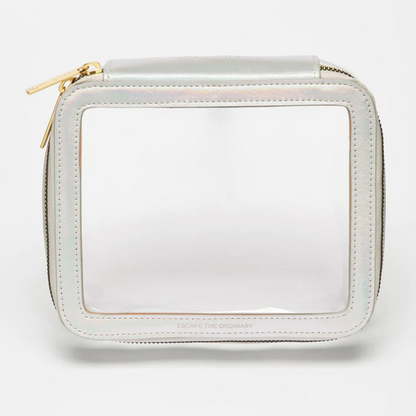 Clear Travel Case Cosmetics Iridescent Embossed 'Adventure Awaits'