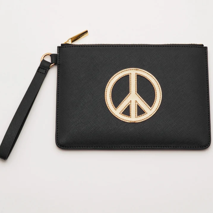 Pouch Peace Sign Gold Black Medium Estella Bartlett