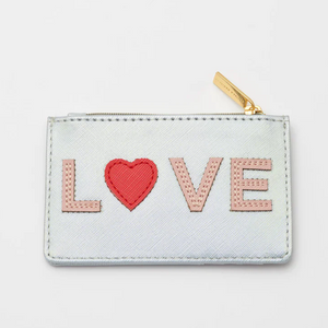 Card Holder Purse LOVE Iridescent Silver Faux Leather Estella Bartle
